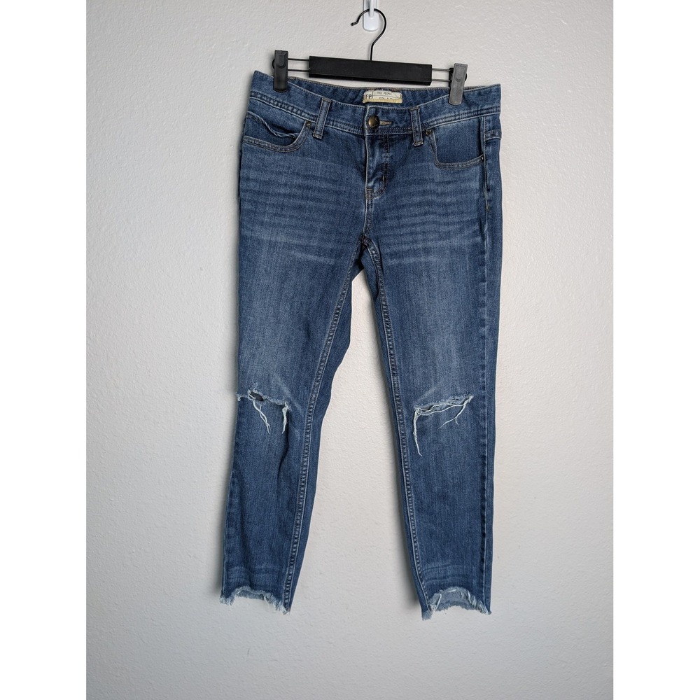 Free People Jeans Womens 27‎ Blue Skinny Distressed Crop Frayed Hem 27 Inseam